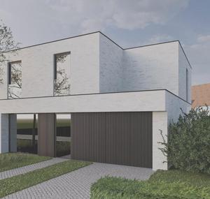 Gevel van nieuwbouw woning te Brugge (Sijsele) realisatie van Transparant Projects