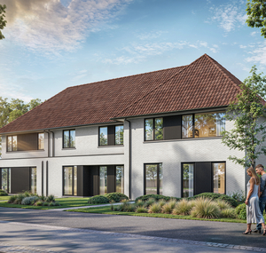 Voorgevel van nieuwbouw woning te Jabbeke realisatie van Transparant Projects