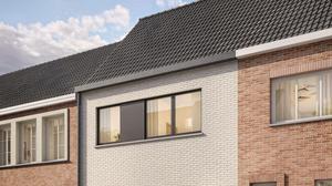 Voorgevel van een nieuwbouw starterswoning te Brugge (Sint-Kruis) realisatie by Transparant Projects