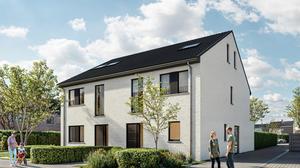 Voorgevel van nieuwbouw woningen te Brugge (Sint-Michiels) realisatie van Transparant Projects