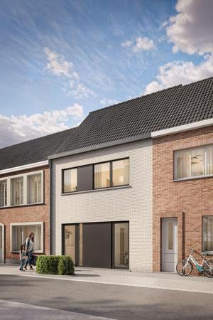 Voorgevel van een nieuwbouw starterswoning te Brugge (Sint-Kruis) realisatie by Transparant Projects