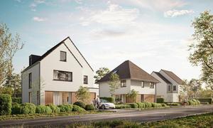 Voorgevel van 3 nieuwbouw woningen te Brugge (Sint-Andries) realisatie van Transparant Projects